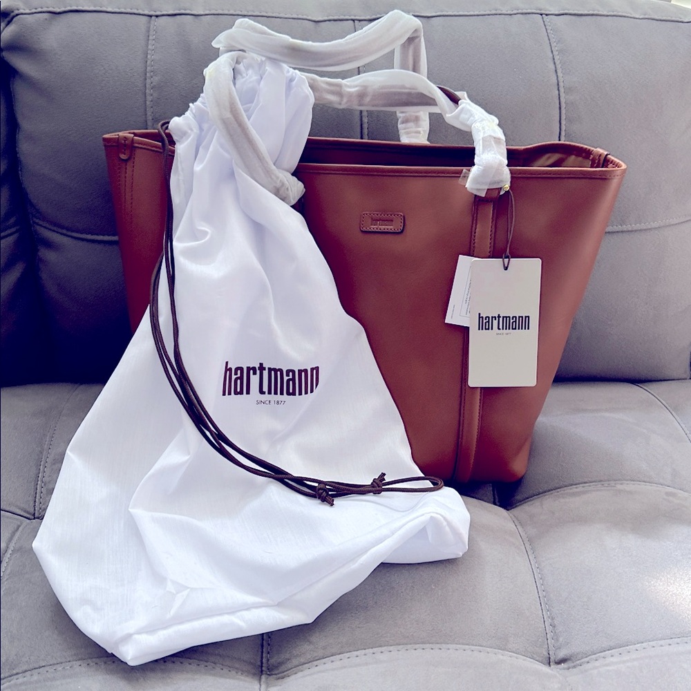 NWT Hartmann Heritage Golden Oak  Leather Zippered Tote Bag